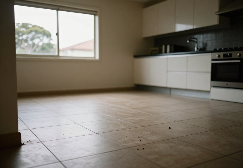 Empty kitchen cabinet after cockroach treatment